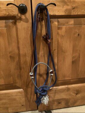 Blue Loping Hackamore with Mecate Reins
